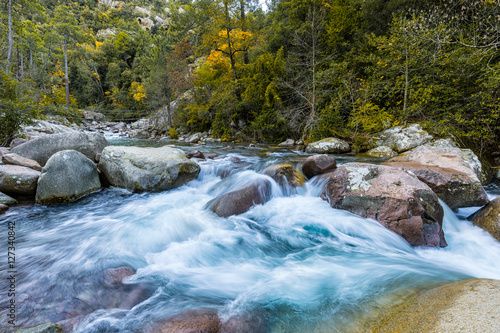 Slow shutter photo of Figarella river at Bonifatu in Corsica