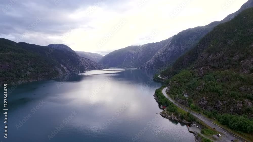 Norway, coastal, highway, sea, mountains,view from the drone Norway, coastal, highway, sea, mountains,view from the drone