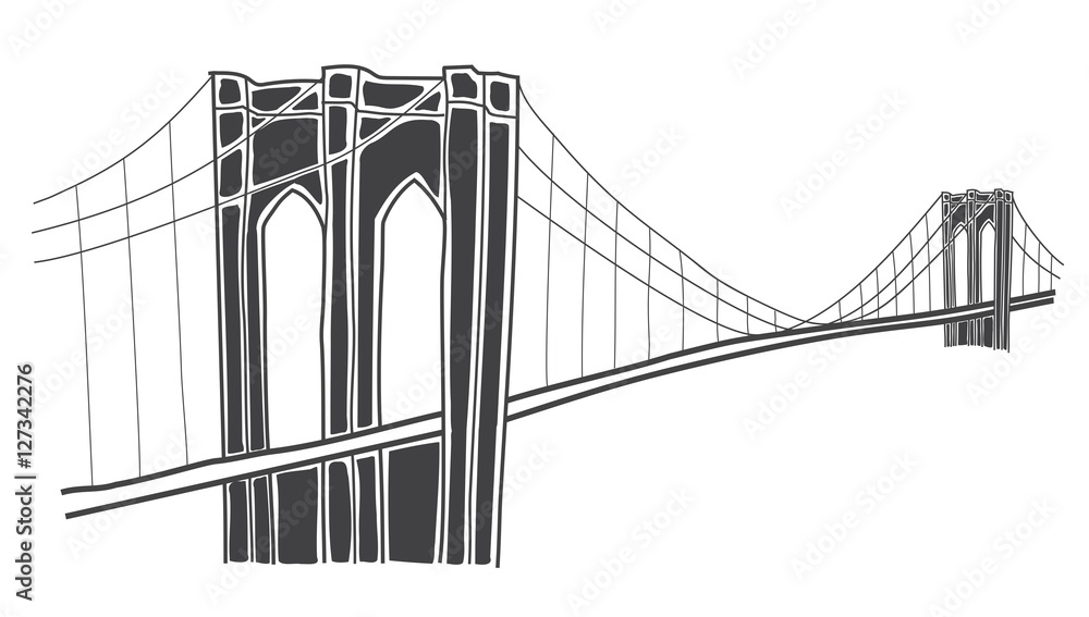 illustration of brooklyn bridge, new york - obrazy, fototapety, plakaty 
