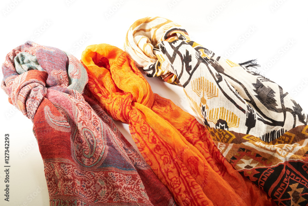 colorful scarves on a white background