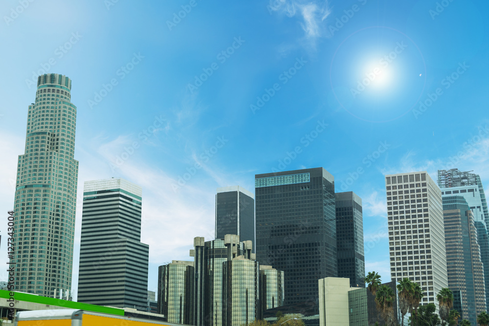 Shining sun over downtown Los Angeles Shining sun over downtown Los Angeles