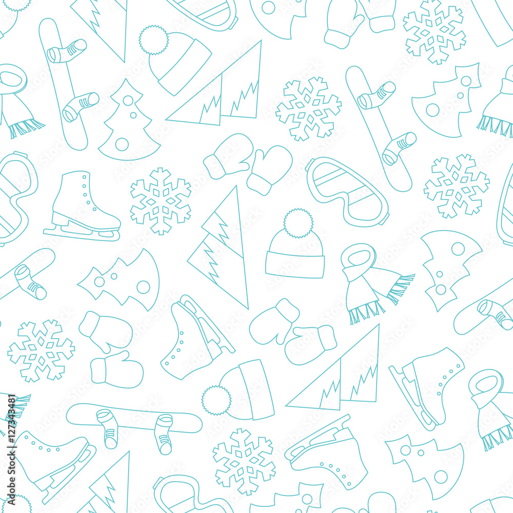 Seamless vector line pattern with winter elements