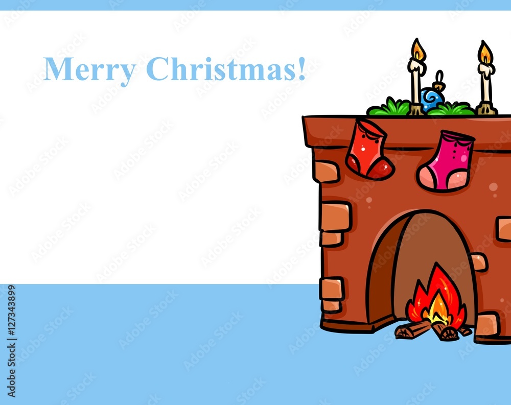 Fireplace Christmas gifts cartoon illustration