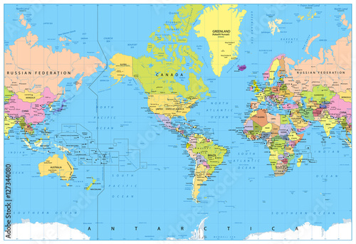 America Centered Political World Map
