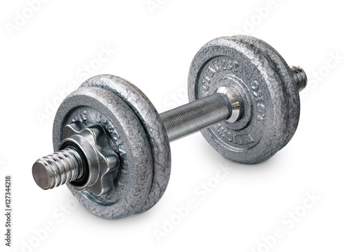 Heavy metal dumbbells on a white background
