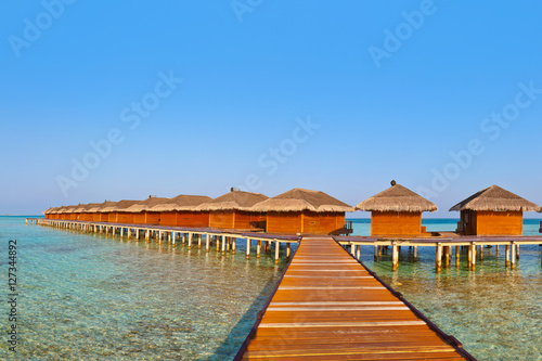 Bungalows on tropical Maldives island