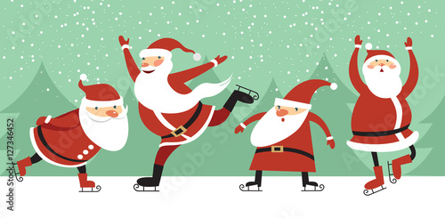 Santa Clauses on ice rink