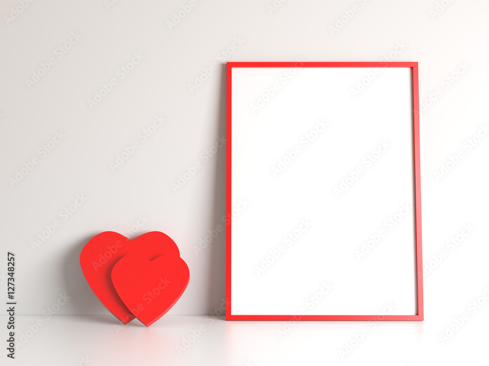 White blank with free copy space mock up poster with red frame and red ...