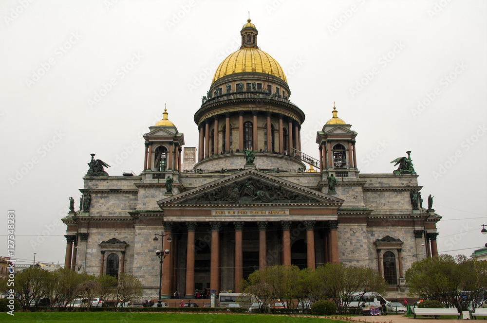 SAINT PETERSBURG, RUSSIA - MAY 01, 2014: View of Isaac's cathedral dome or Isaakievskiy Sobor, architect Auguste de Montferrand.