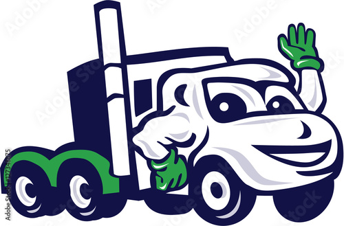 Semi Truck Rig Waving Cartoon
