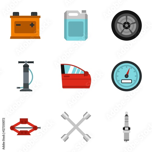 Maintenance car icons set. Flat illustration of 9 maintenance car vector icons for web