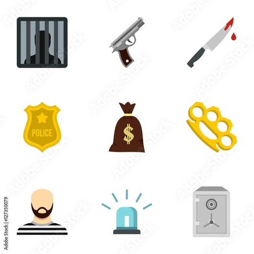 Illegal action icons set. Flat illustration of 9 illegal action vector icons for web