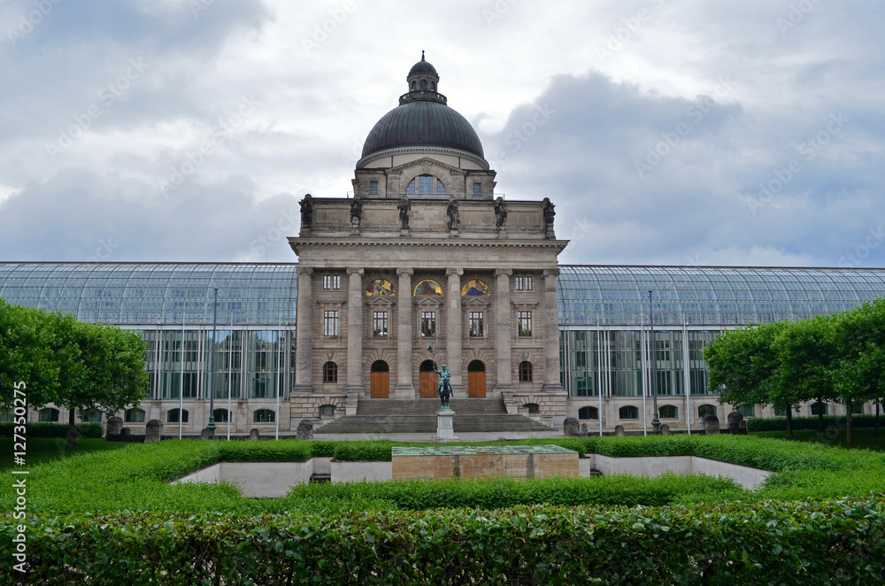 Bayerische Staatskanzlei, historical building and gardens in Munich, Germany