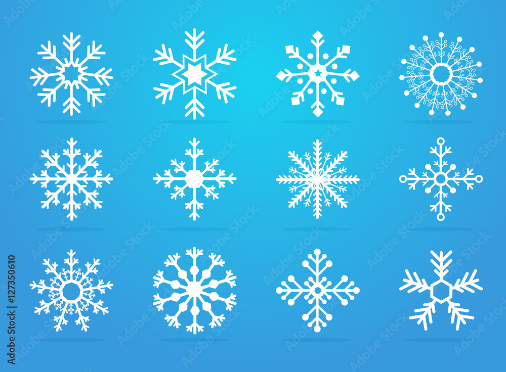 Set of Snowflakes on Blue Background. Set of Snowflakes on Blue Background.