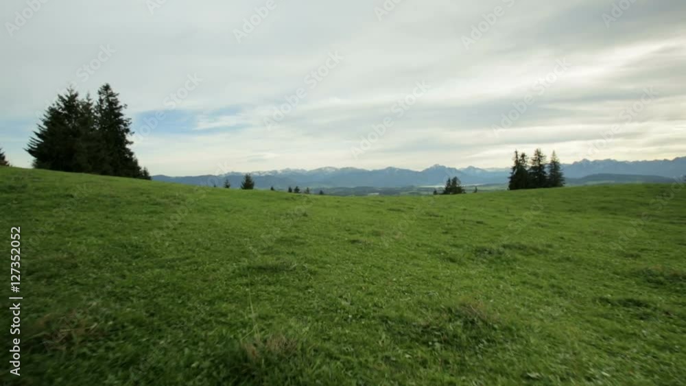 steadicam shot over a pasture in the bavarian alps steadicam shot over a pasture in the bavarian alps