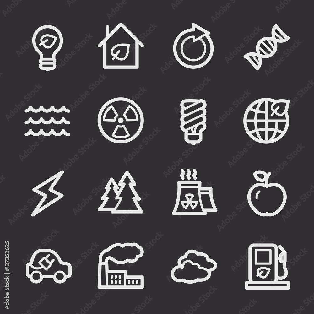 Ecology web icons. Green technology, environment protection and Ecology web icons. Green technology, environment protection and