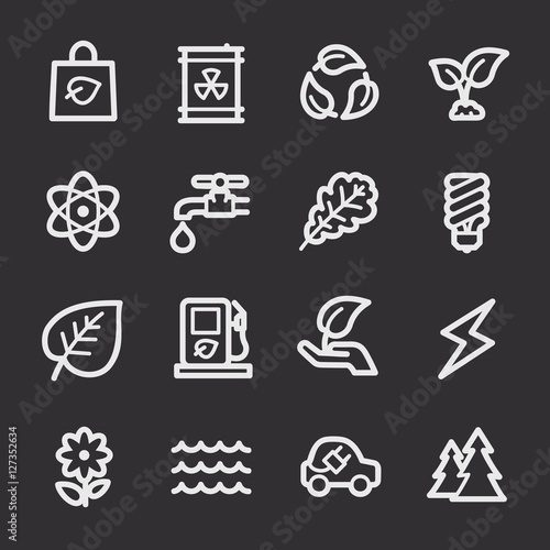 Ecology web icons.  Green technology, environment protection and