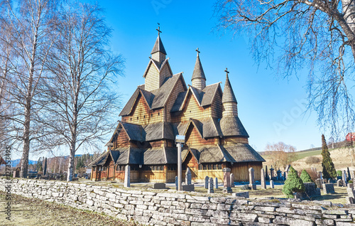 Old, wooden stave church in Norway photo