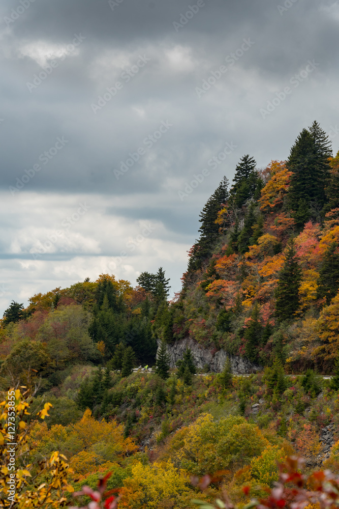 Motorcycles Making a Turn on the Blue Ridge Parkway