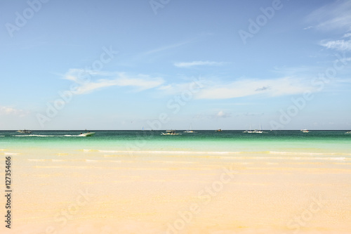 View of a beach and the sea of Boracay island in Philippines wit