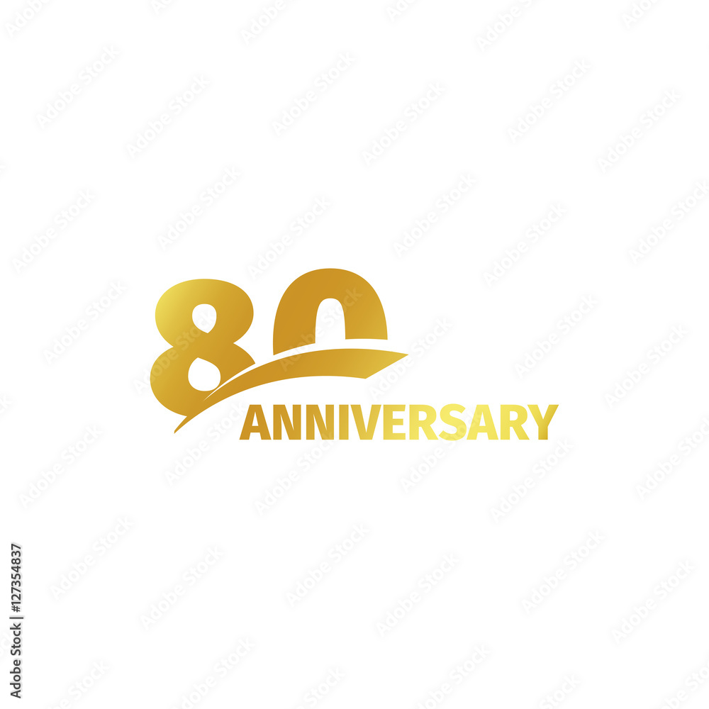 Isolated abstract golden 80th anniversary logo on white background. 80 number logotype. Eighty years jubilee celebration icon. Eightieth birthday emblem. Vector illustration.