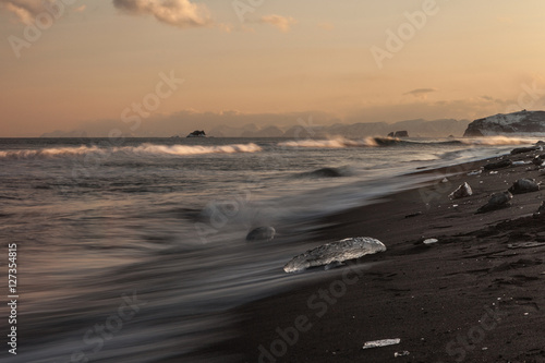  Blocks of ice on the beach Halaktyrsky in southeast to Kamchatka.