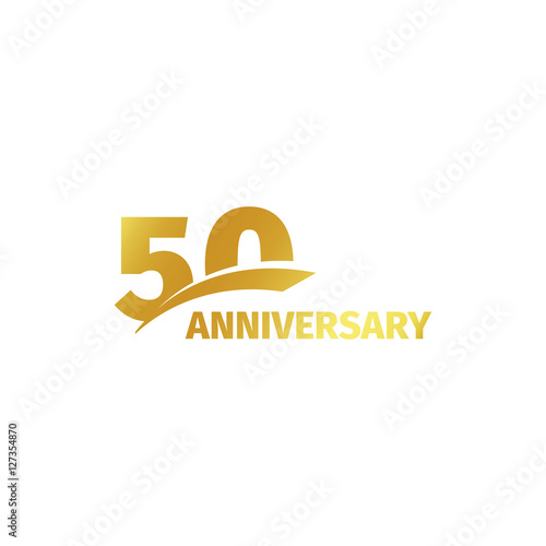 Isolated abstract golden 50th anniversary logo on white background. 50 number logotype. Fifty years jubilee celebration icon. Fiftieth birthday emblem. Vector illustration.