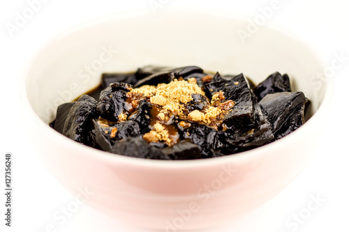 Grass Jelly isolated on white background,vegetable jelly,thailand food,Black Jelly