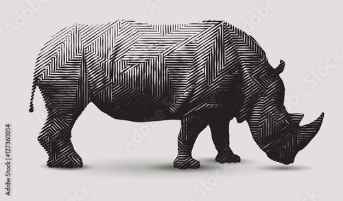 Vector rhinoceros illustration. Polygon shaped line- art.  photo