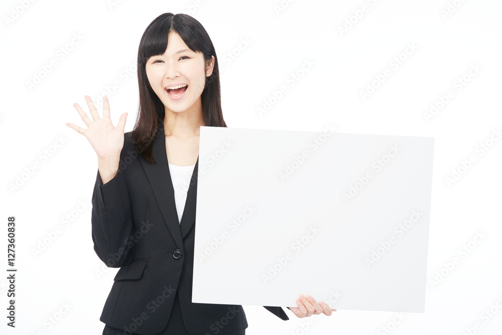 女性 ビジネス メッセージボード 驚く 女性 ビジネス メッセージボード 驚く