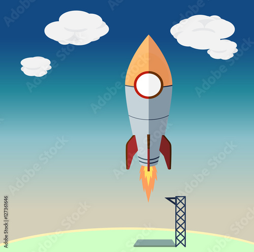 Fototapeta Naklejka Na Ścianę i Meble -  Illustration Rocket flat is start up, Project start up for business creative idea to successful. For innovation product and new idea.