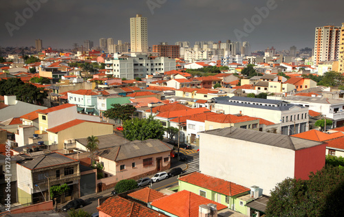 Residential buildings and homes in Sao Paulo with storm weather