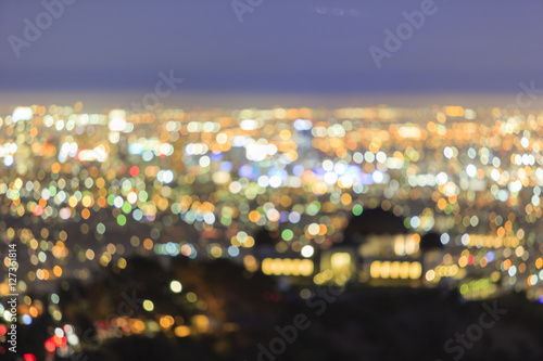 Special blur Los Angeles downtown nightscape with Griffin Observ