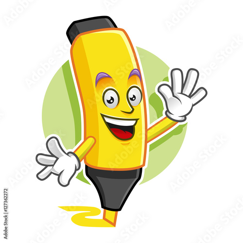 Greeting Highlighter mascot, Say hello Highlighter character, Marker cartoon
