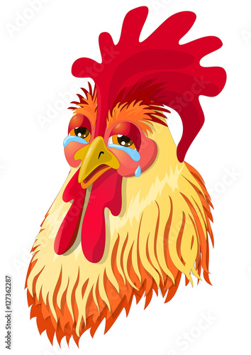 The emotional version of the character - rooster in tears, sad cock. Vector illustration.