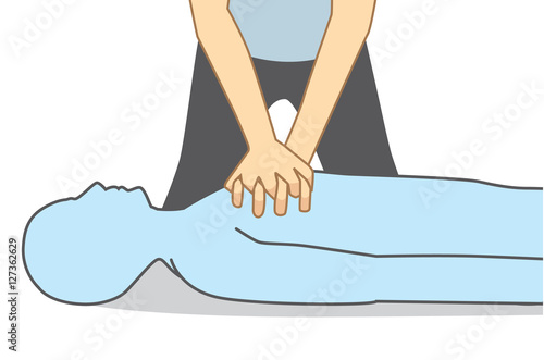 Hand push hard and fast in the center of chest of Heart attack people. First aid for Heart attack people.