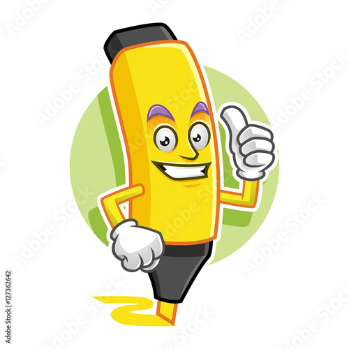 Thumb up Highlighter mascot, Highlighter character, Marker cartoon