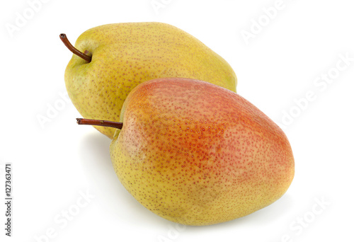 Ripe pear fruit on white