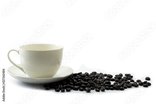 Coffee beans in coffee cup isolated on white