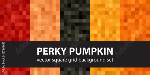 Square pattern set "Perky Pumpkin". Vector seamless backgrounds