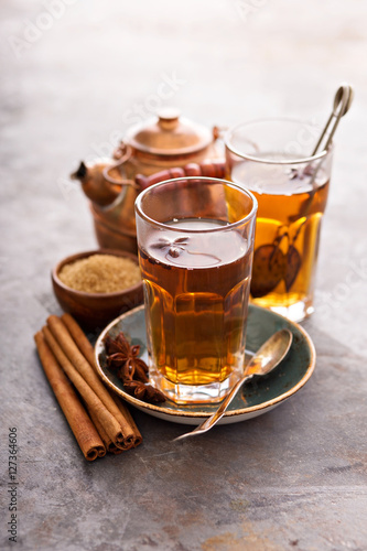 Hot sweet tea with cinnamon
