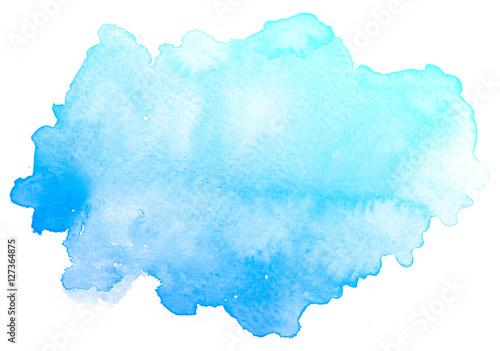 Abstrakcjonistyczna błękitna akwarela na białym tle. To jest akwareli pluśnięcie. Rysuje ręcznie.