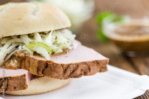 Fresh made Meat Loaf on rustic background photo