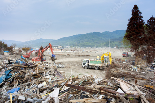 After earthquake and tsunami ,destroyed town on the Pacific	 photo