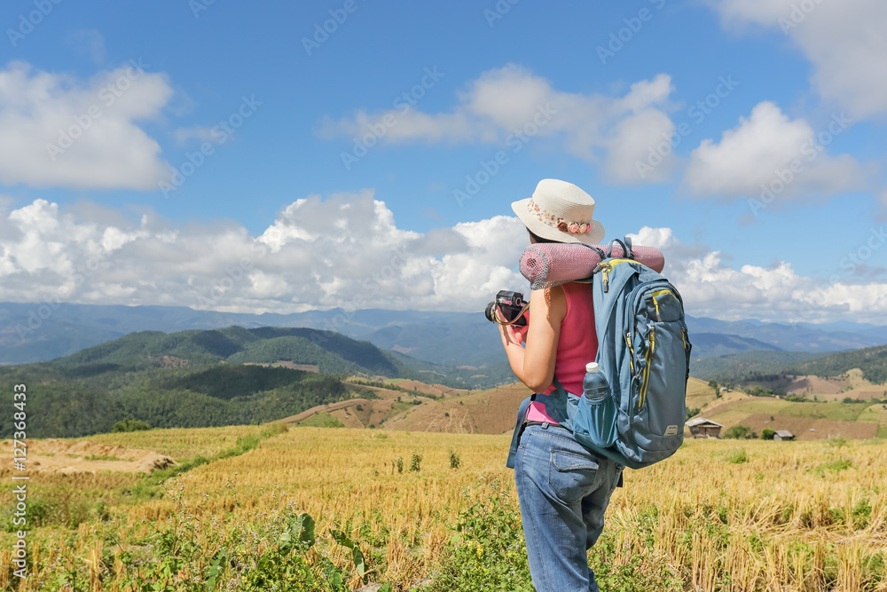 Woman relaxing travel on mountains and enjoying on time