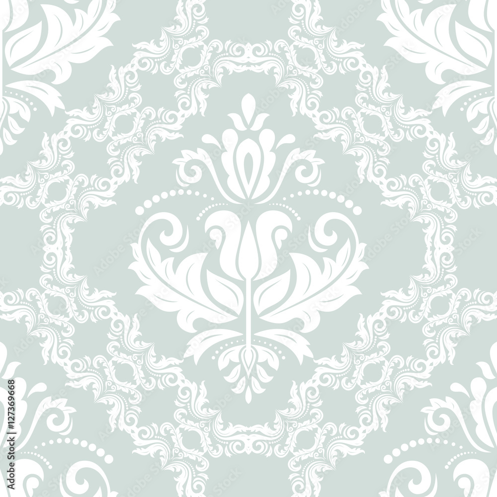 Seamless classic vector pattern. Traditional orient light blue and white ornament