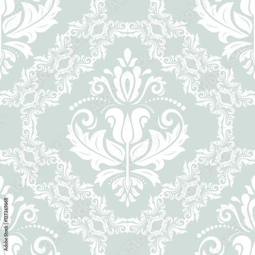 Seamless classic vector pattern. Traditional orient light blue and white ornament