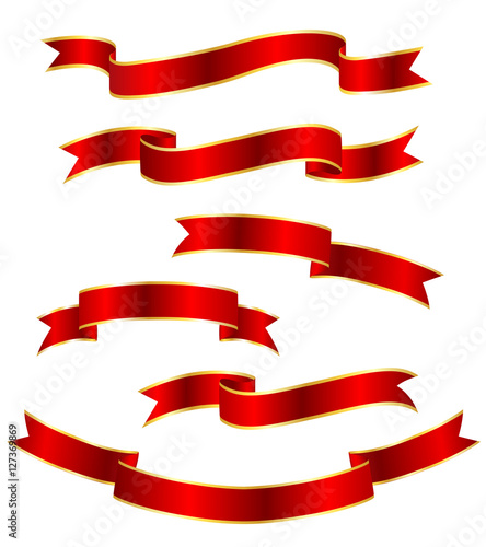 Red gold ribbon collection. Vector illustration isolated on white background.