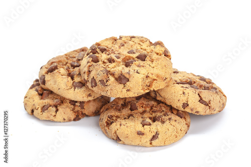 Chocolate chip cookie on white