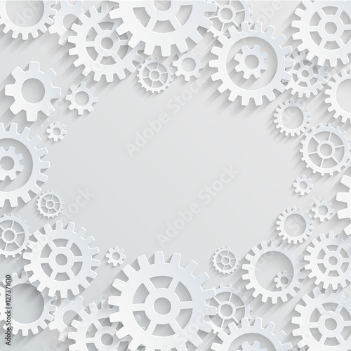 Vector gears and cogs grey background with place in the center